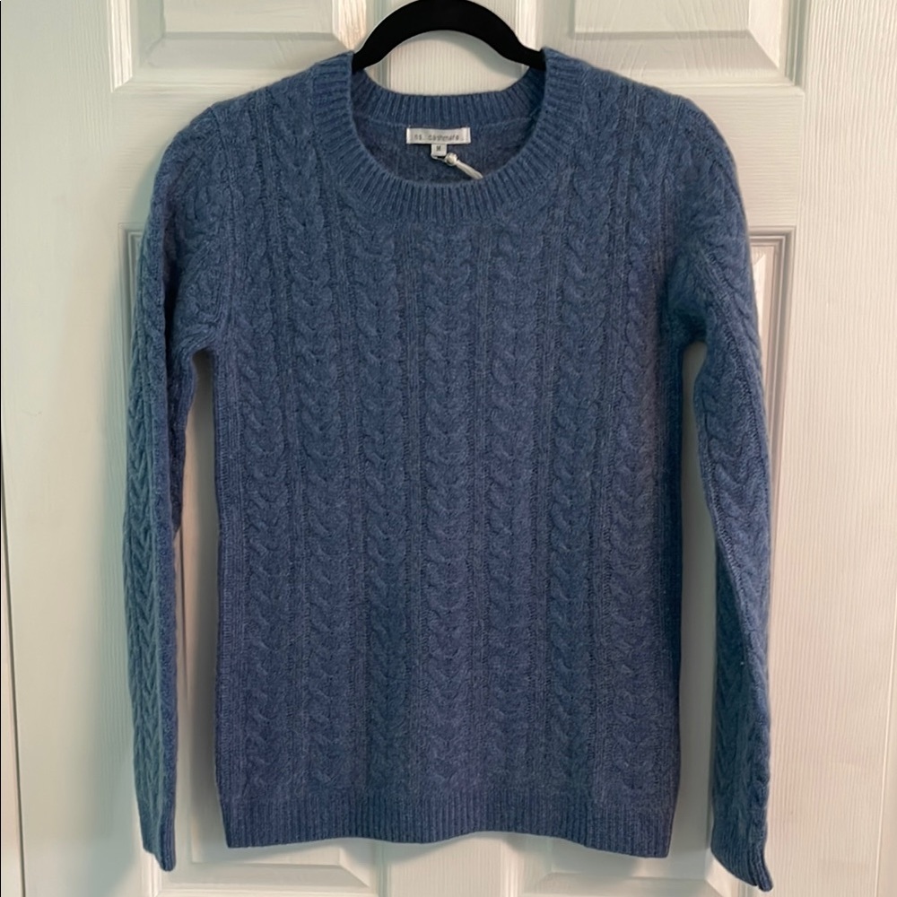Blue Cashmere Cable Knit Sweater NWT